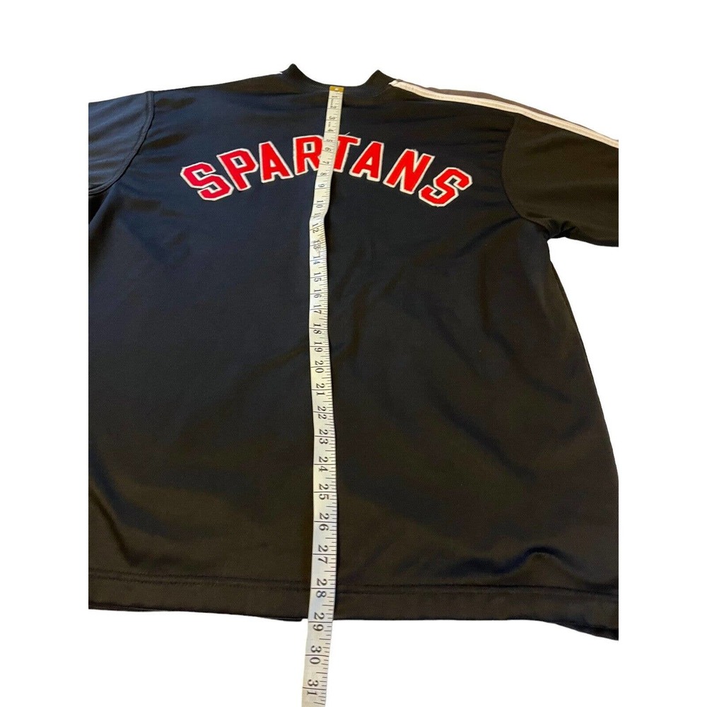 Vintage Adidas Shirt Medium Black Spartans Basketball Warm Up Shirt Snap On - Picture 5 of 9